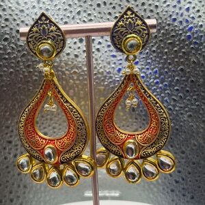 Gold, Purple and Red Dangle Earrings